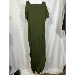 Dreimp Olive Green Cold Shoulder Maxi Dress High Low Tulip Hem Small